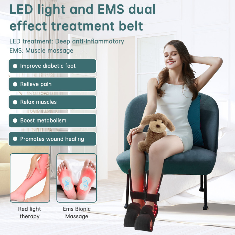 Foot Red Light Therapy Pad — 150 LEDs, 640/660/880nm, Pulse & EMS