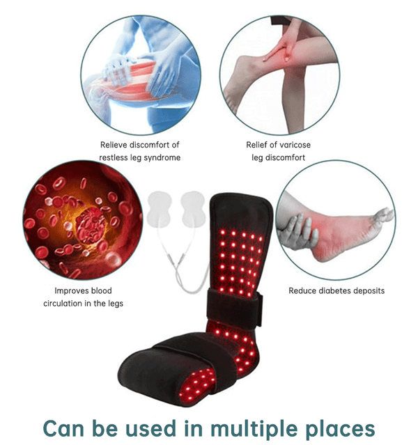 Foot Red Light Therapy Pad — 150 LEDs, 640/660/880nm, Pulse & EMS
