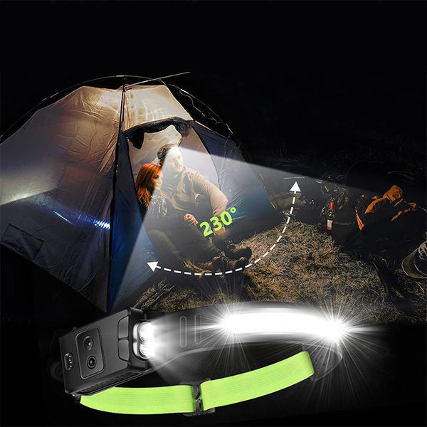 USB Mini Sensor Headlamp — Dual Light Source with Red Warning