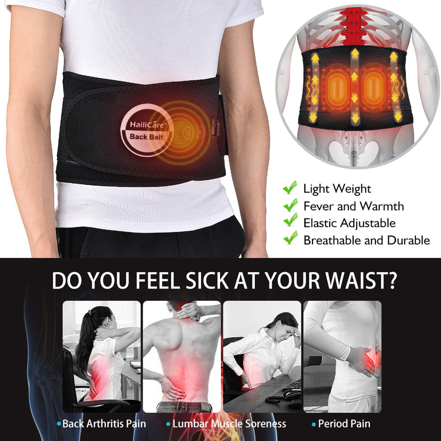 Red Light Heating Massage Belt — Waist Support with Massage Ball