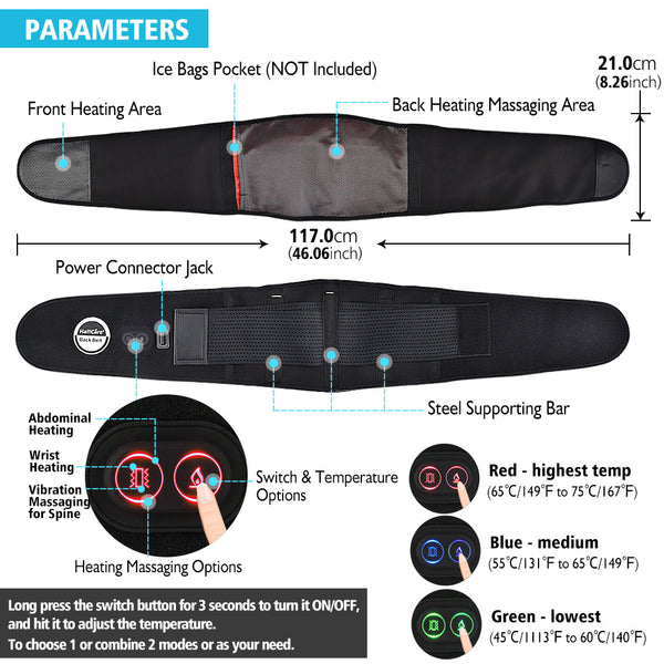 Red Light Heating Massage Belt — Waist Support with Massage Ball