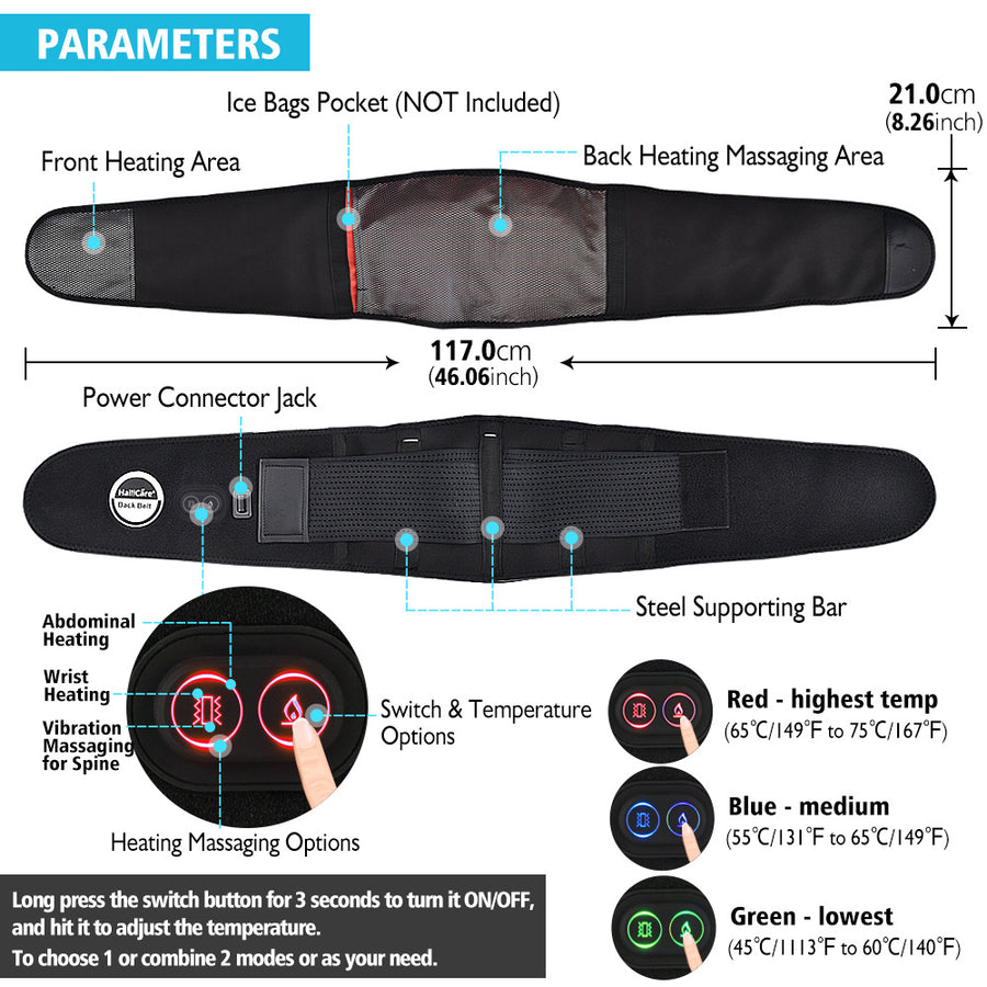 Red Light Heating Massage Belt — Waist Support with Massage Ball