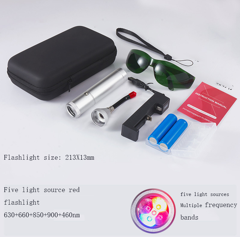Red Light Therapy Flashlight — 5 Light Sources with Nasal & Ear Guides