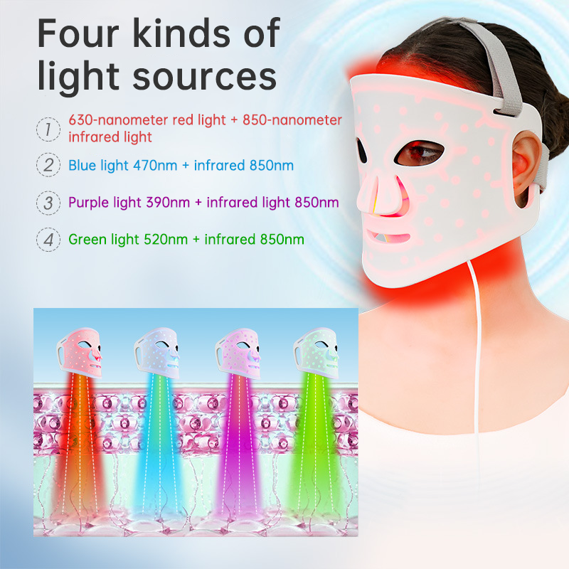 LED Phototherapy Face Mask — 98 Beads, Red/Blue/Green/Purple