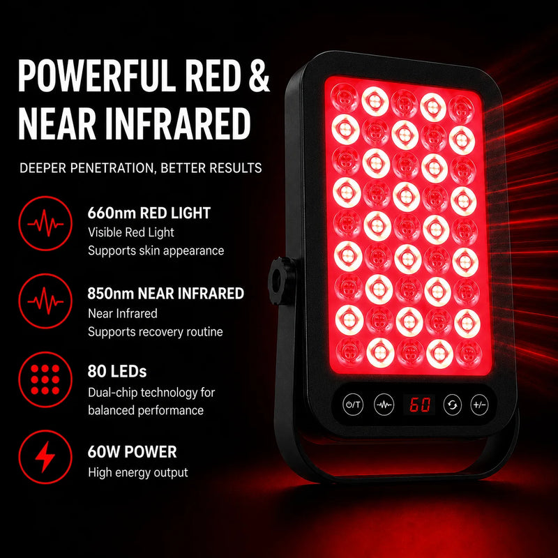 Red Light Therapy Panel | 60W 740 LEDs 660nm 850nm (01001T)