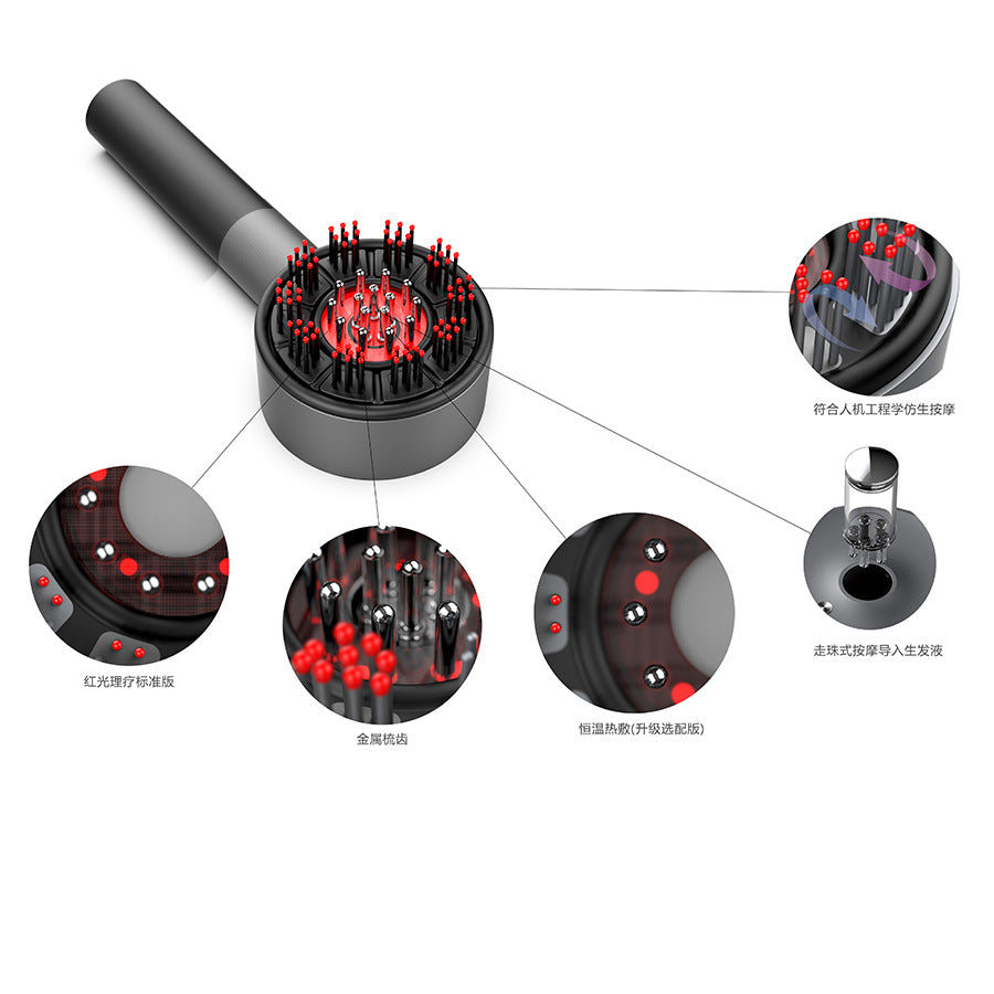 Red Light Hair Growth Brush — Scalp Massage & Oil Application