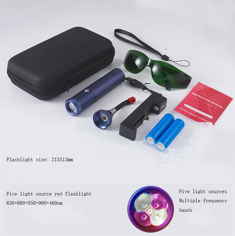 Red Light Therapy Flashlight — 5 Light Sources with Nasal & Ear Guides