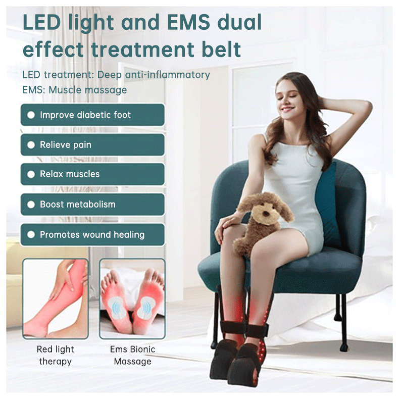 Foot Red Light Therapy Pad — 150 LEDs, 640/660/880nm, Pulse & EMS