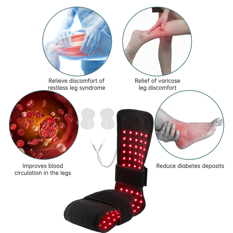 Foot Red Light Therapy Pad — 150 LEDs, 640/660/880nm, Pulse & EMS