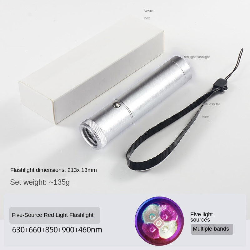 Red Light Therapy Flashlight — 5 Light Sources with Nasal & Ear Guides