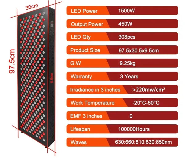 Red Light Therapy Panel | 450W 308 LEDs Pulse S1500