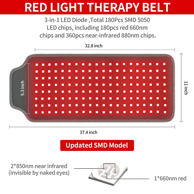 Red Light Therapy Belt | 160 LEDs 660nm+850nm+850nm Cordless Wrap