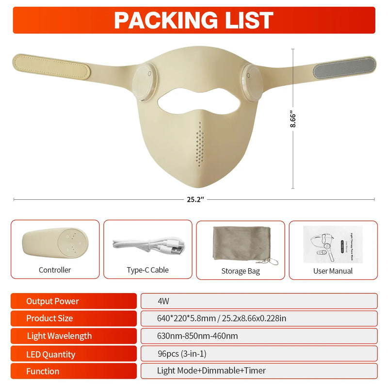 LED Face Mask | 3-Color Silicone 460 630 850nm