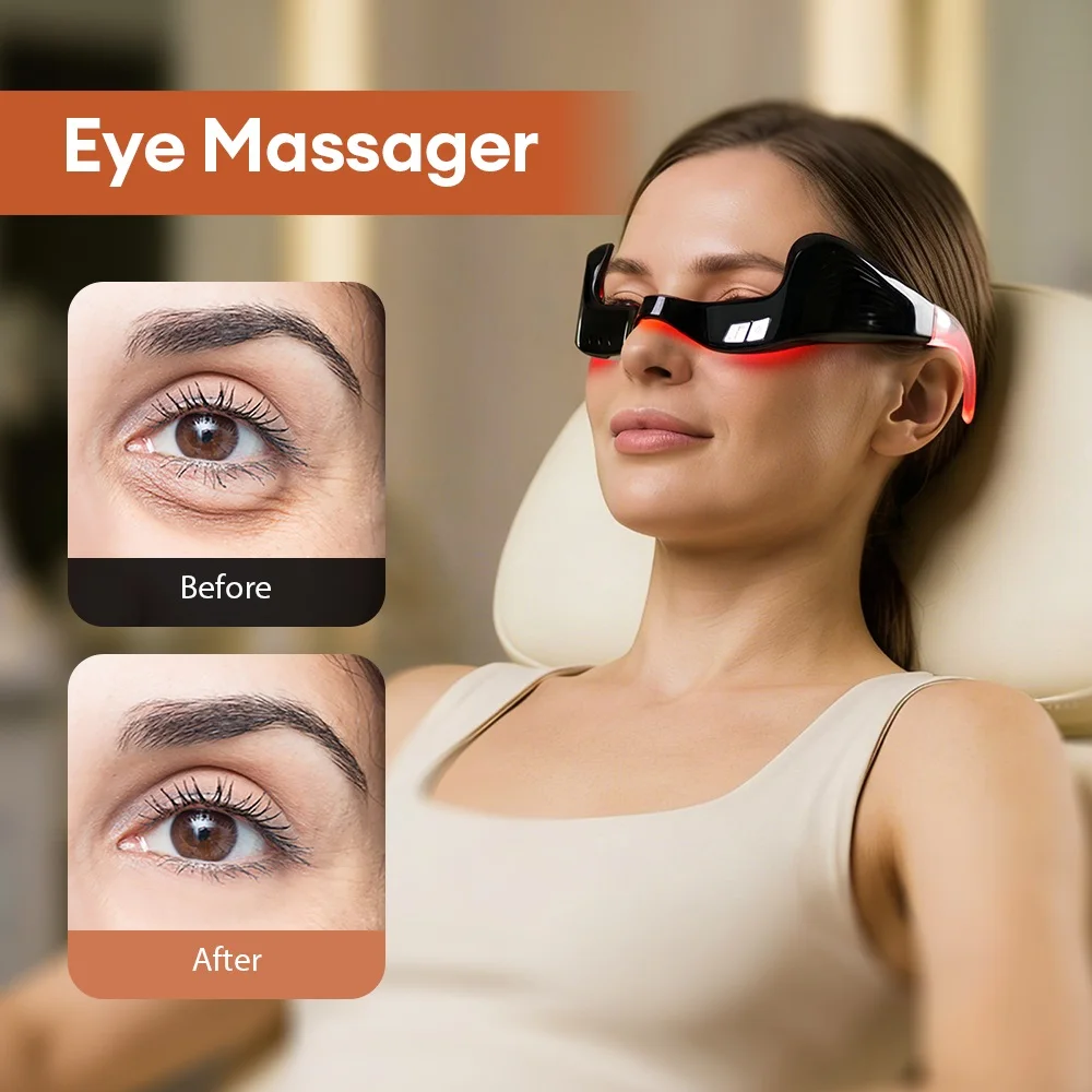 Red Light Eye Massager | Under-Eye Glasses with Pulse & 10-Min Timer