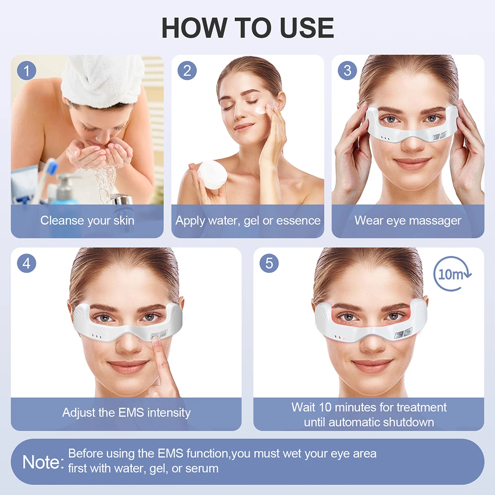 Red Light Eye Massager | Under-Eye Glasses with Pulse & 10-Min Timer