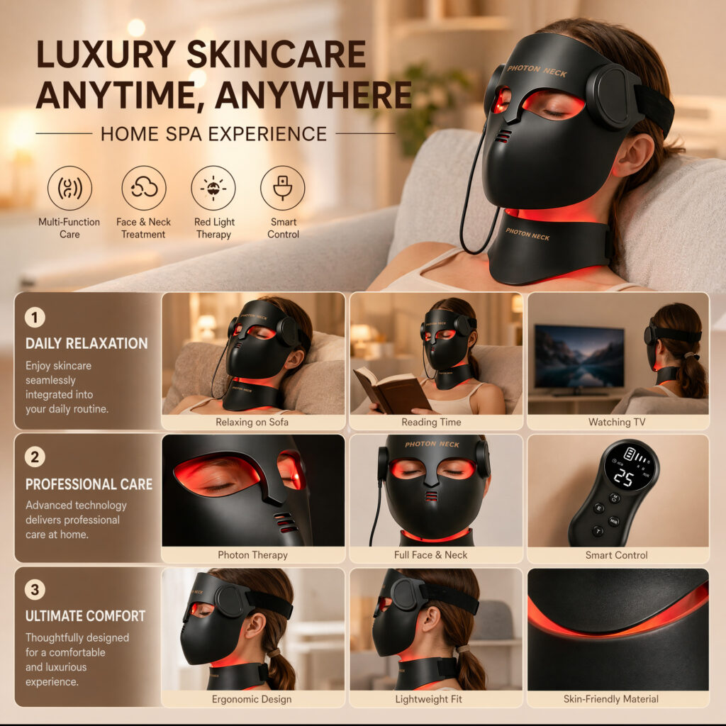 LED Face Mask | 4D Silicone Face & Neck Set, 7 Colors with Remote