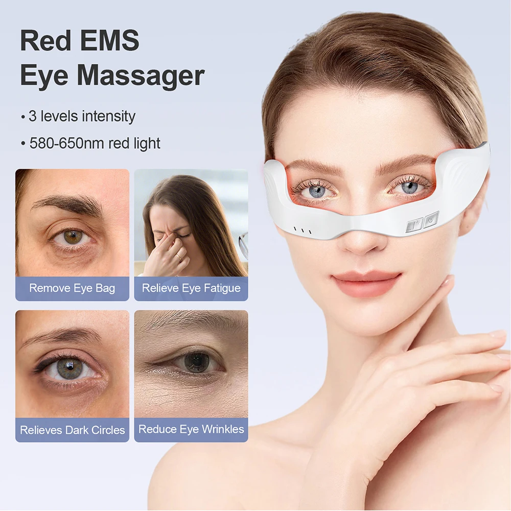 Red Light Eye Massager | Under-Eye Glasses with Pulse & 10-Min Timer