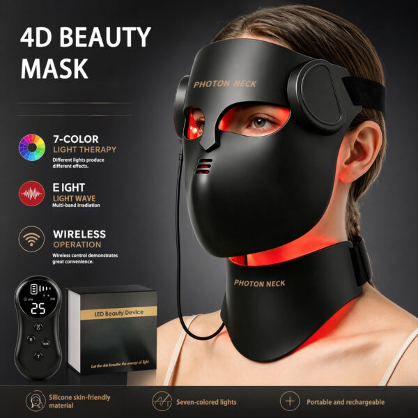 LED Face Mask | 4D Silicone Face & Neck Set, 7 Colors with Remote