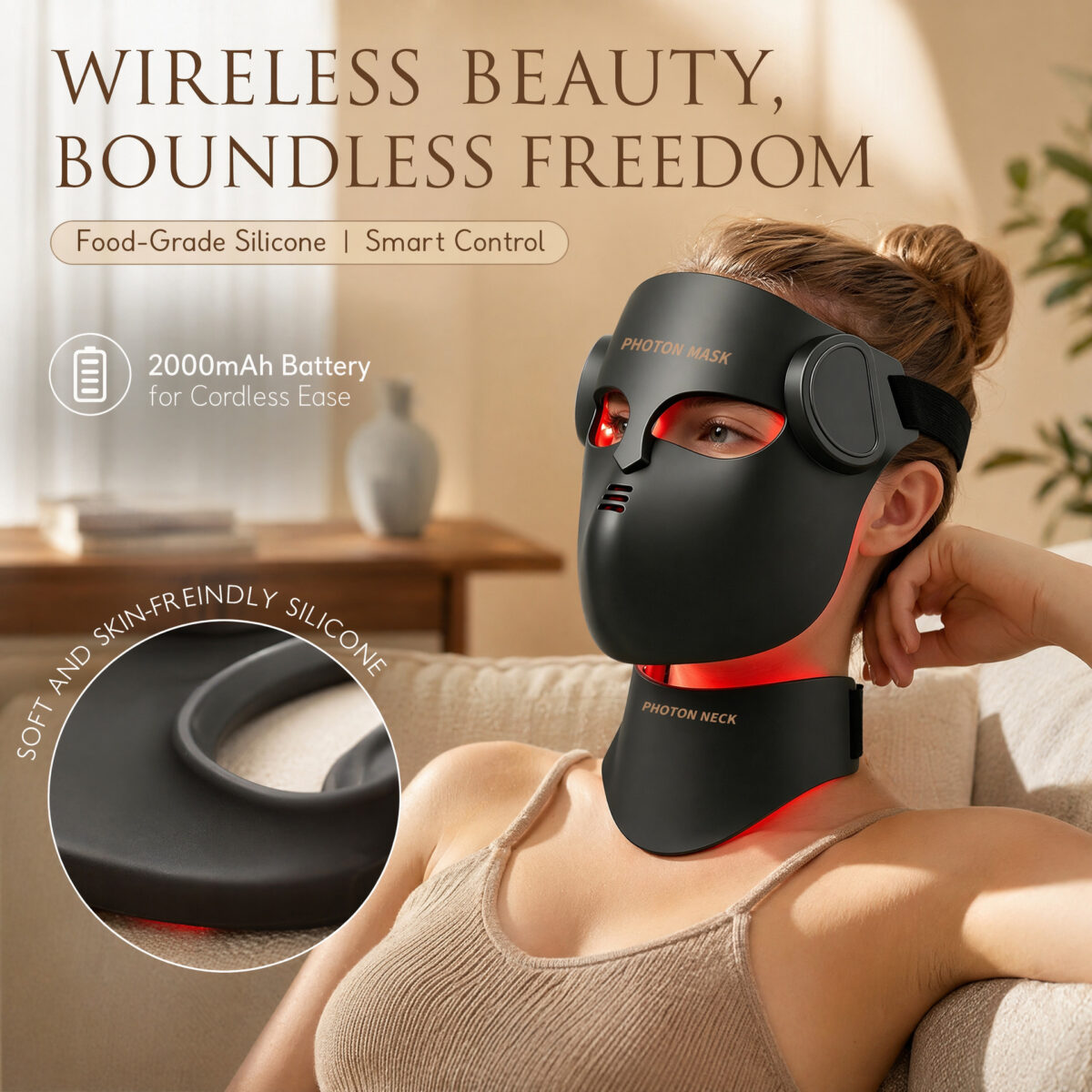 LED Face Mask | 4D Silicone Face & Neck Set, 7 Colors with Remote