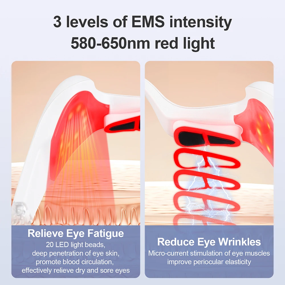 Red Light Eye Massager | Under-Eye Glasses with Pulse & 10-Min Timer