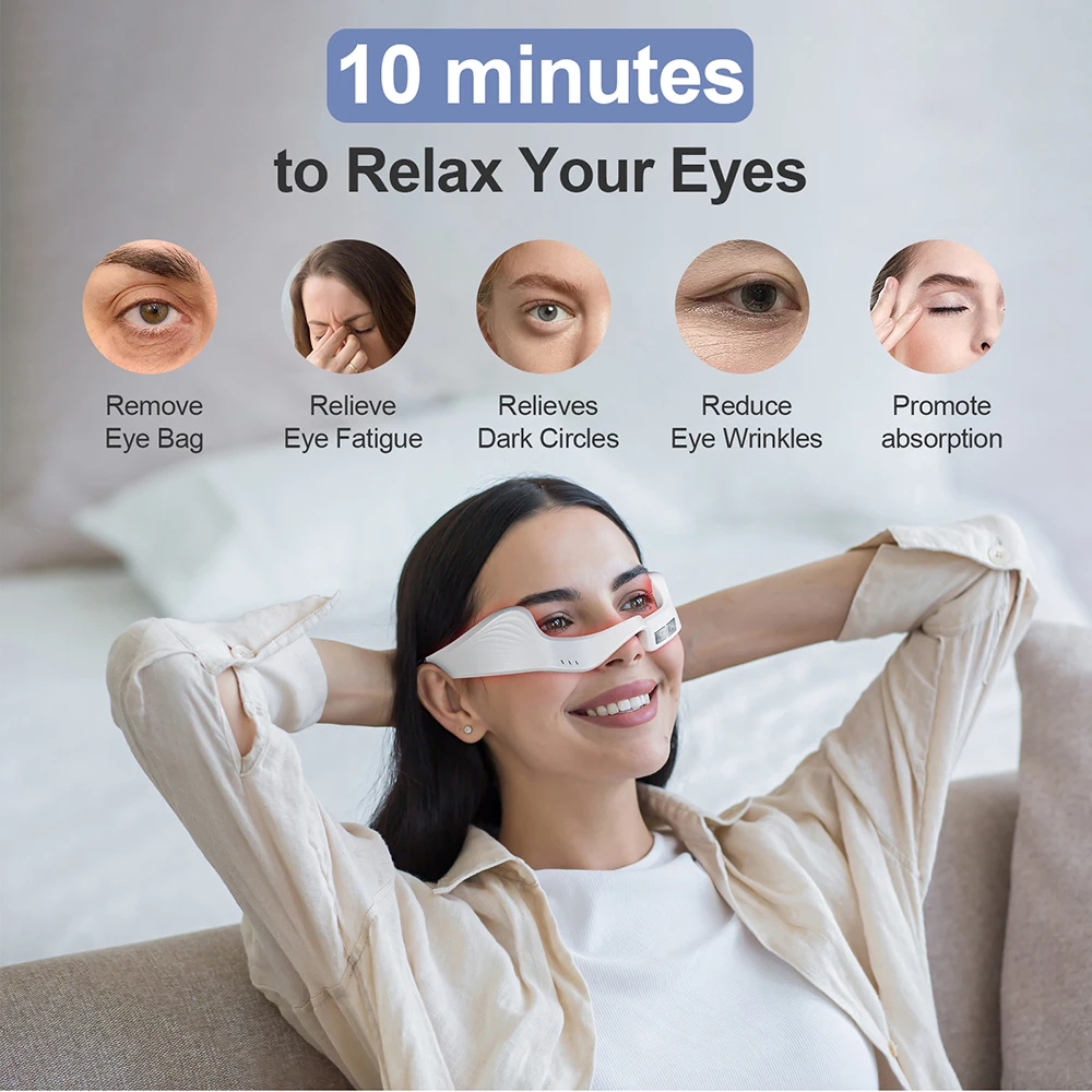 Red Light Eye Massager | Under-Eye Glasses with Pulse & 10-Min Timer
