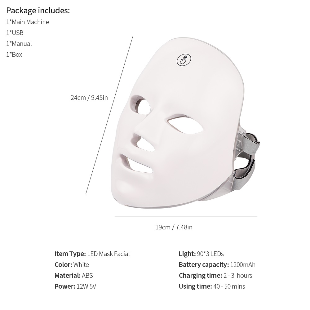 LED Face Mask | 7-Color Cordless Rechargeable Light Therapy Mask