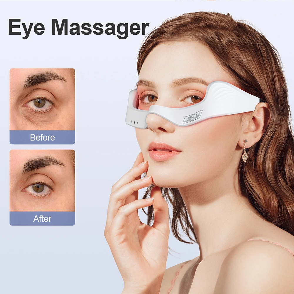 Red Light Eye Massager | Under-Eye Glasses with Pulse & 10-Min Timer