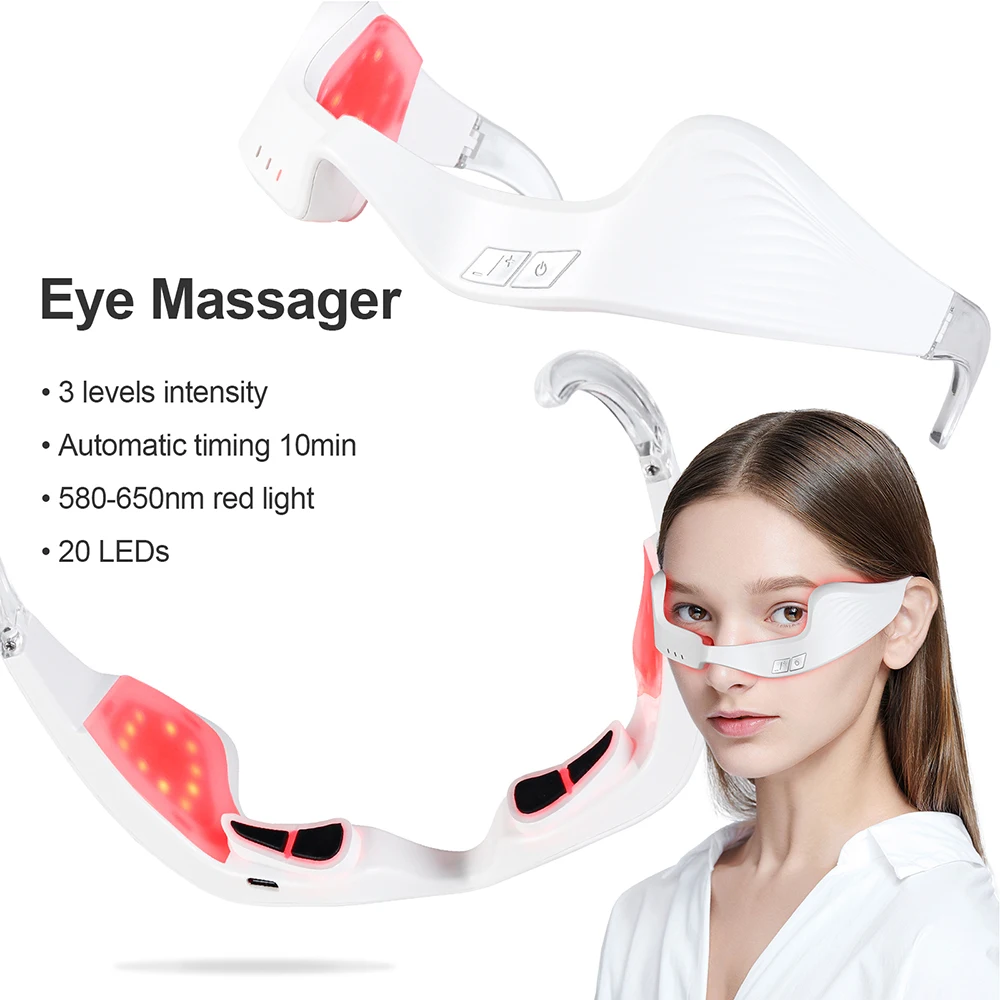 Red Light Eye Massager | Under-Eye Glasses with Pulse & 10-Min Timer