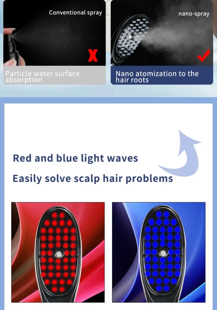 Red Light Scalp Comb | Red & Blue Light with Nano Mist