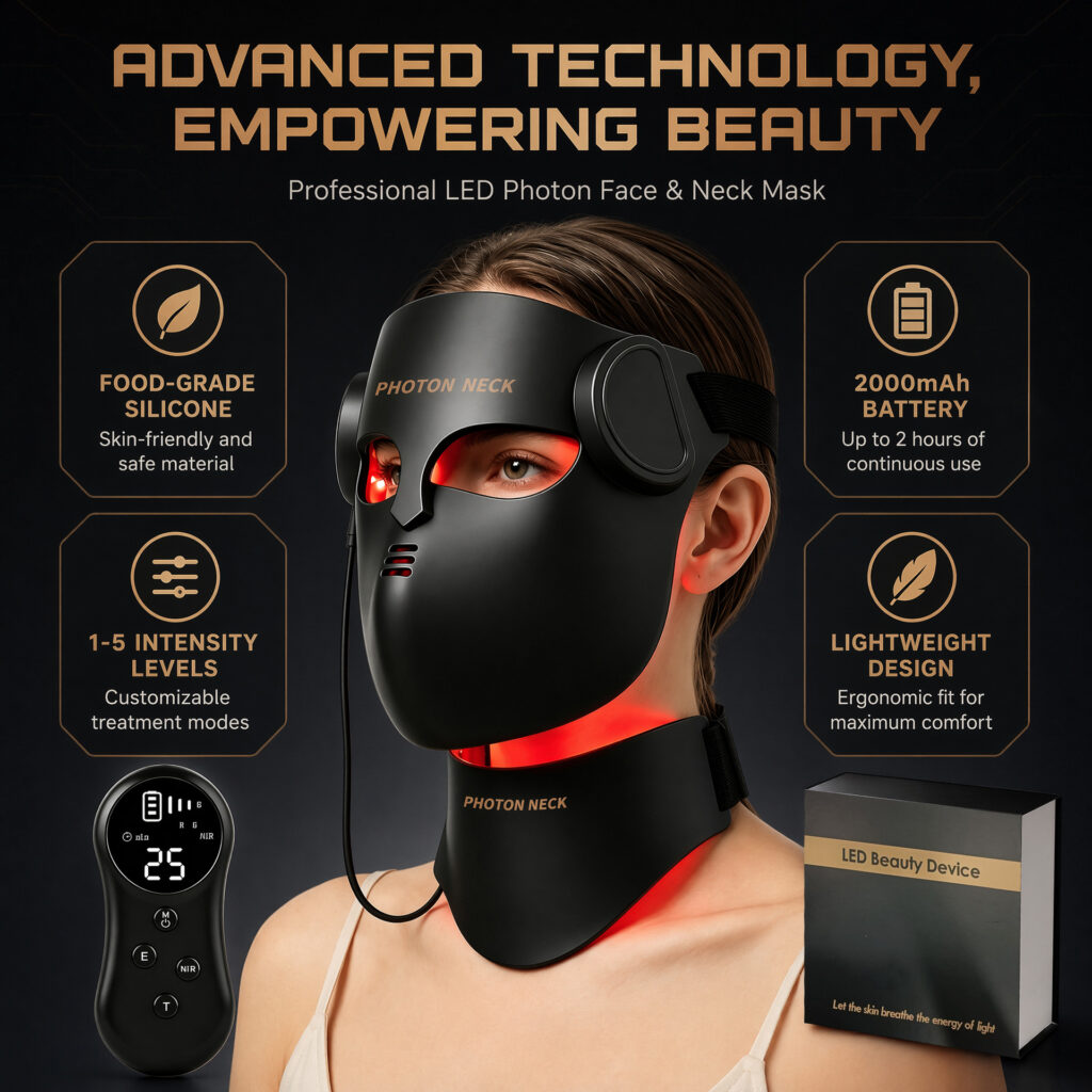 LED Face Mask | 4D Silicone Face & Neck Set, 7 Colors with Remote