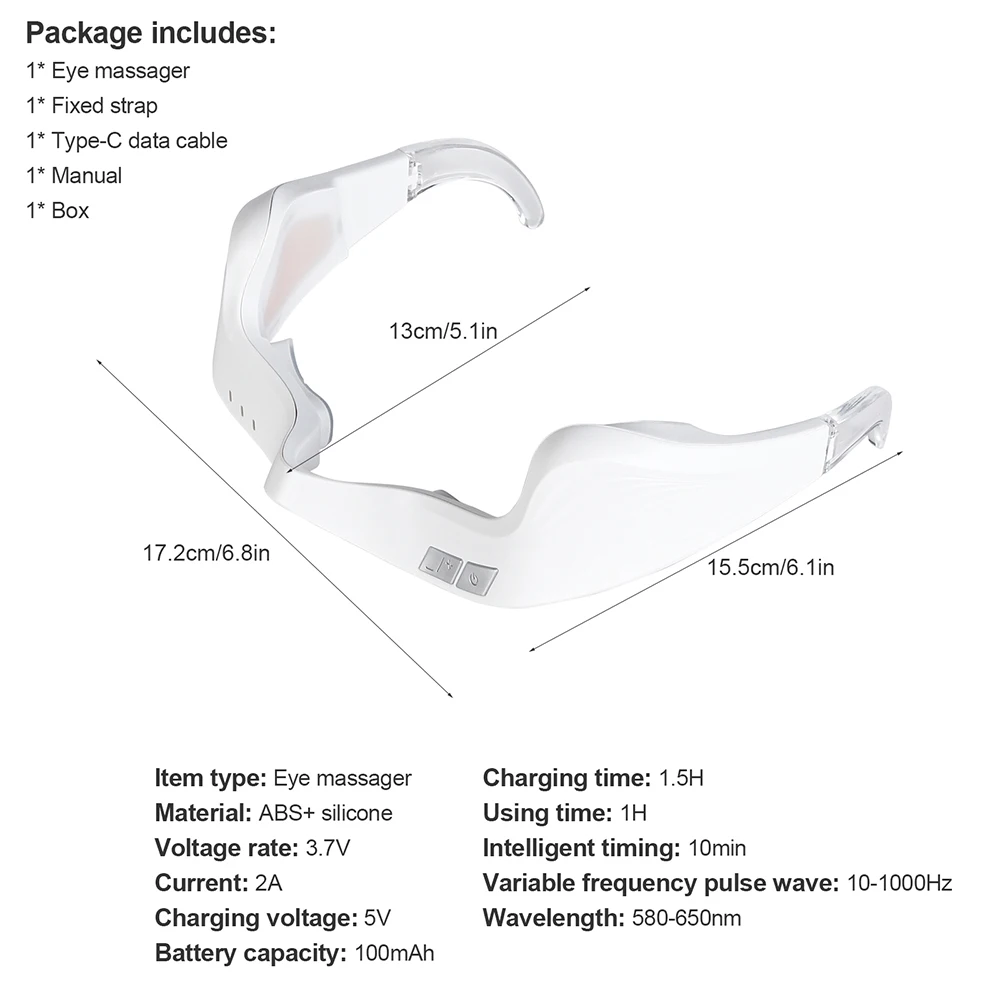 Red Light Eye Massager | Under-Eye Glasses with Pulse & 10-Min Timer
