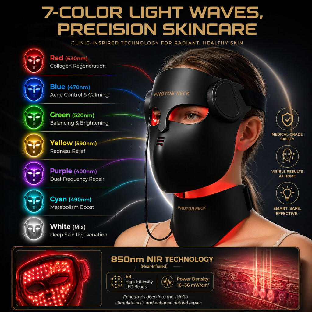 LED Face Mask | 4D Silicone Face & Neck Set, 7 Colors with Remote